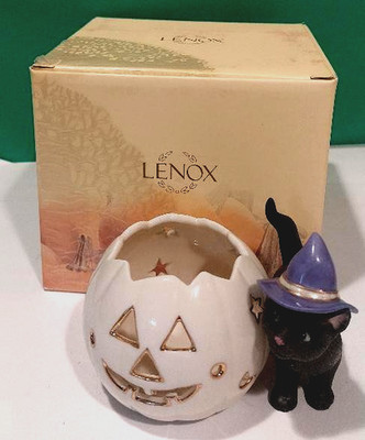 LENOX OCCASIONS HALLOWEEN KITTY CAT VOTIVE - Witch Kitten - NEW in BOX NO Candle
