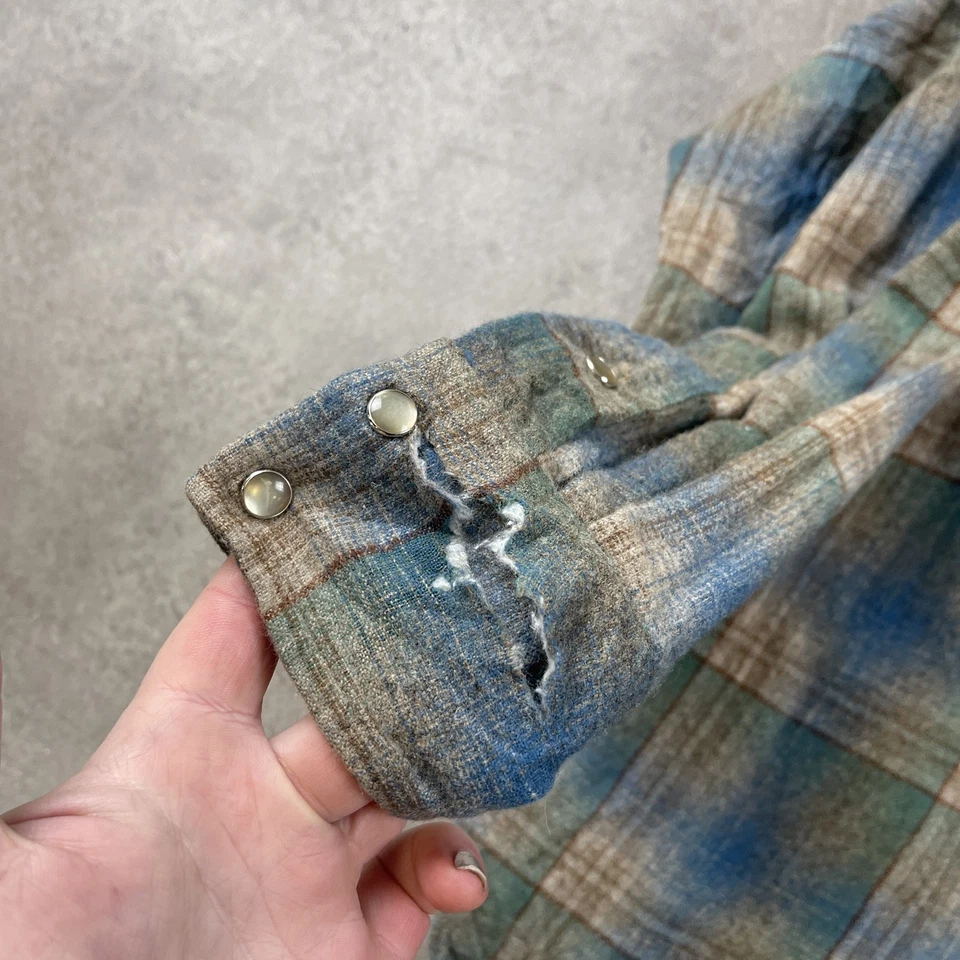 Pendleton Flannel Shirt Mens Medium Vintage Wool Plaid Western Button Up, Blue - Image 4 of 4