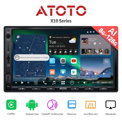 ATOTO X10 7'' 2 DIN 8G+128G Car Stereo Wireless Carplay Android Bluetooth Radio