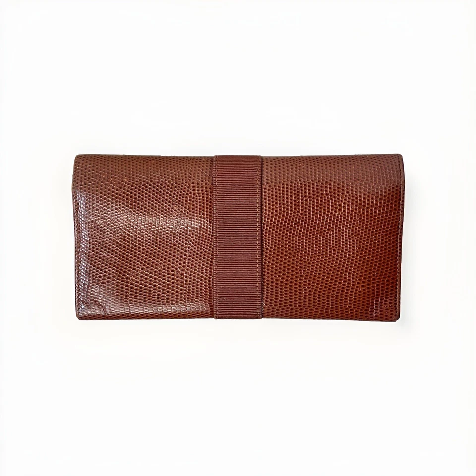 Cartera Larga Continental Vintage Ferragamo Vara Cinta Marrón Cuero Lagarto Foto 3 de 4