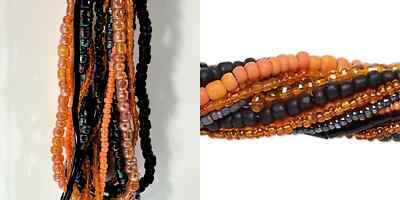 Seed and Bugle Bead Mix, 10 Strands(1,100-1,700) Orange & Black Seed & Bugle