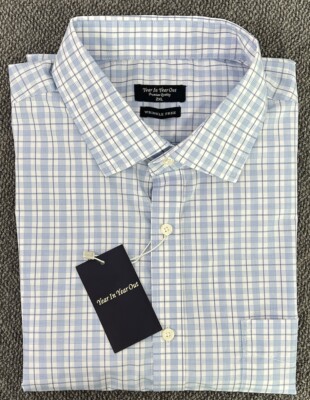 Year In Year Out Men s Long Sleeve Button Up Shirt 2XL Lt Blue Plaid NWT