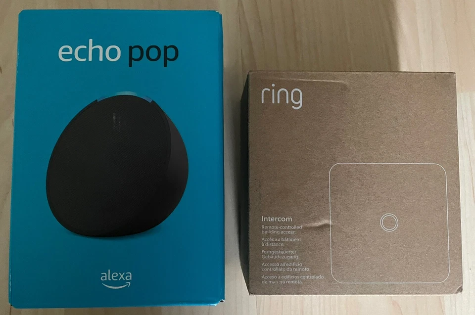 Amazon Echo Pop Smart Lautsprecher - Anthrazit + Ring Intercom