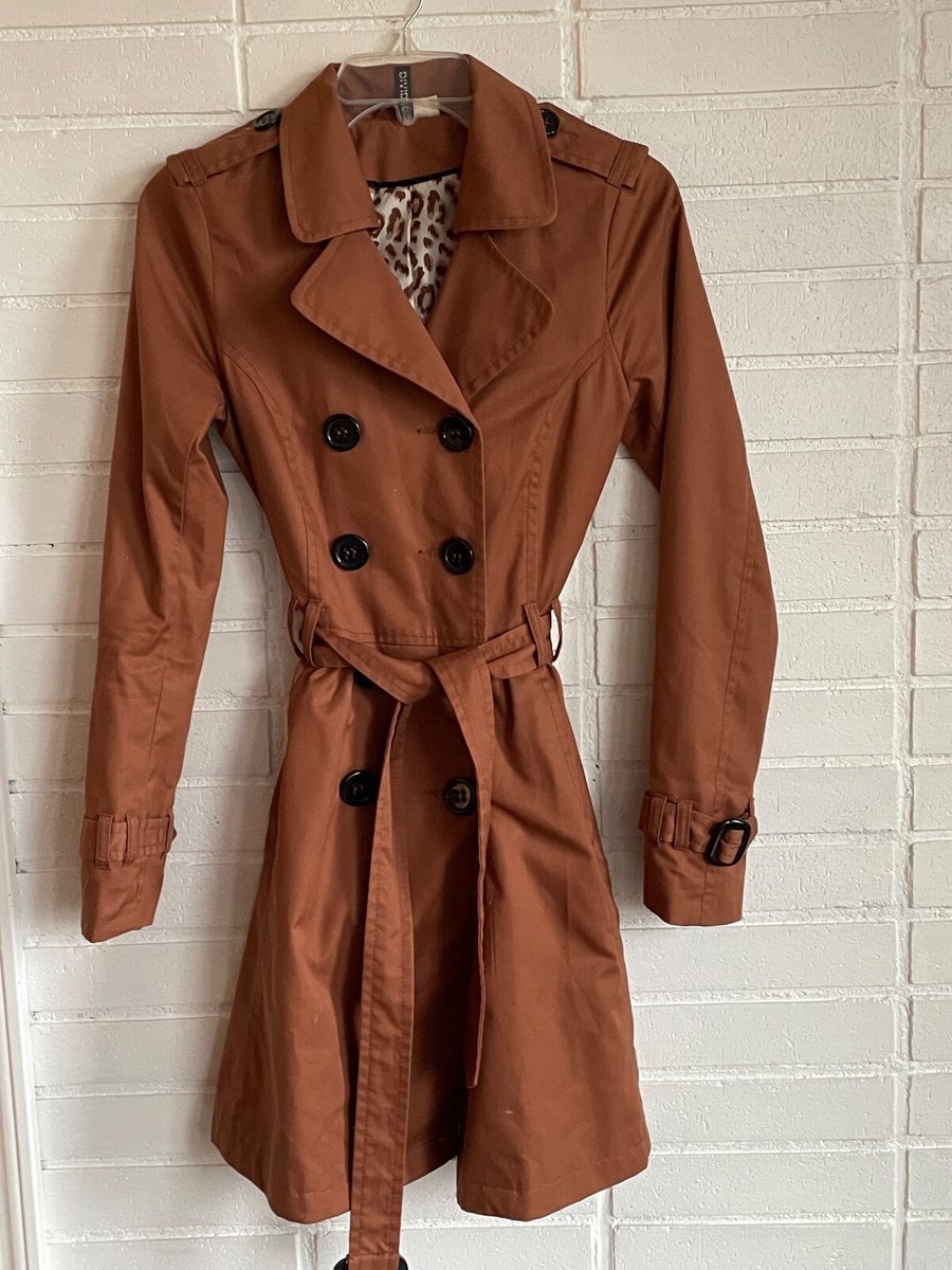 H&M Divided Copper Camel Burnt Sienna Belted Trench Coat Animal Print  lined-4 S