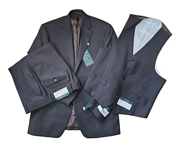 Ralph Lauren Ultra Flex 3-Peice Suit Vest Pants Jacket 39R 33W NWT Brown  UK