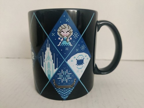 Disney's Frozen Pixel Art Navy Blue Sweater Print Coffee Mug Anna Elsa Sven Olaf