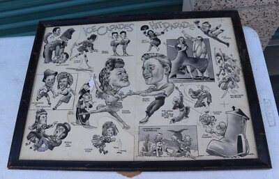 Vintage Ice Capades Hit Parades Figure Skating Cartoon Program Art Poster