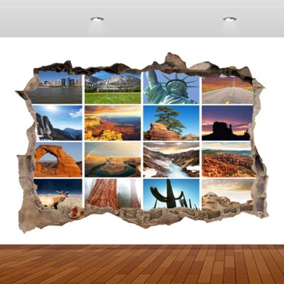 Amerikanische Landschaft Natur Statue 3D zerschlagen Wandaufkleber Poster Vinyl Wandbild S524