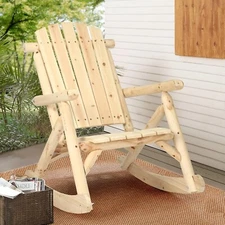 Wooden Adirondack Rocking Chair, Patio Log Rocker Indoor Outdoor Lounge Chair