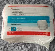  UNDERWEAR SURE CARE PLUS HEAVY ABSORBENCY S/M 20 IN PACK CARDINAL HEALTH