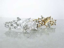 Silver or gold flower and leaf pearl crystal hair pin clip barrette