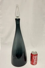 Blenko Winslow Anderson MCM Charcoal Glass Decanter Bottle Clear Stopper # 920 L