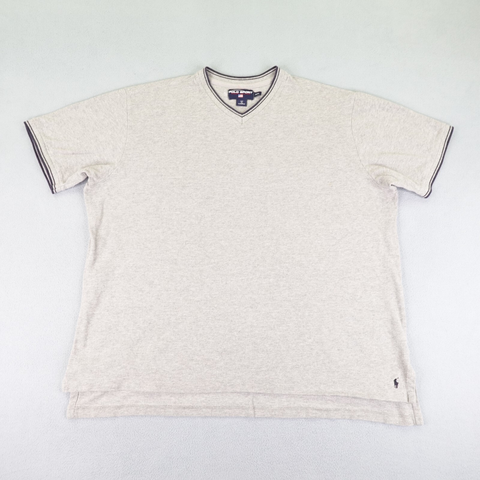 Camicia Ralph Lauren vintage uomo XXL grigia blu scollo a V polo sportiva doppia punta pony