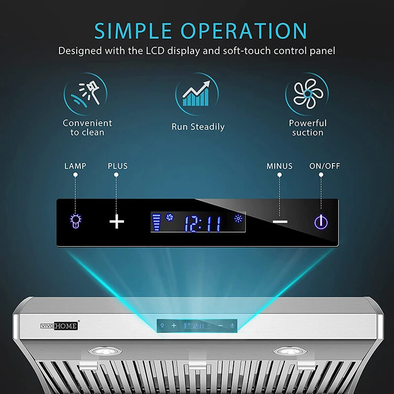 30in Under Cabinet Kitchen Range Hood 800CFM w/ 3-Speed Touch Control Led Light - Image 4 of 4