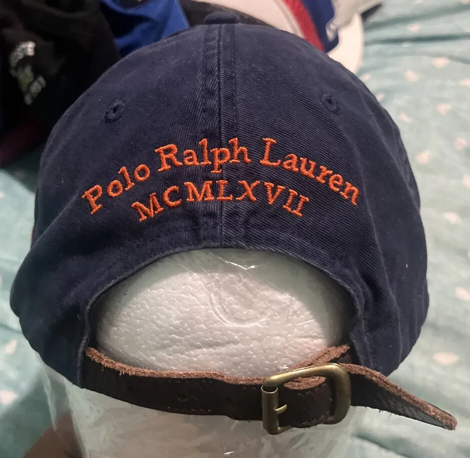 Cappello Polo Ralph Lauren Big Pony MCMLXVII in pelle strapback blu arancione ottime condizioni #3