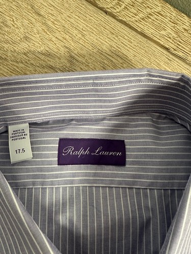 Ralph Lauren Purple Label Dress Shirt 17.5 Light Purple End-on-End Stripe $435 - Picture 6 of 14