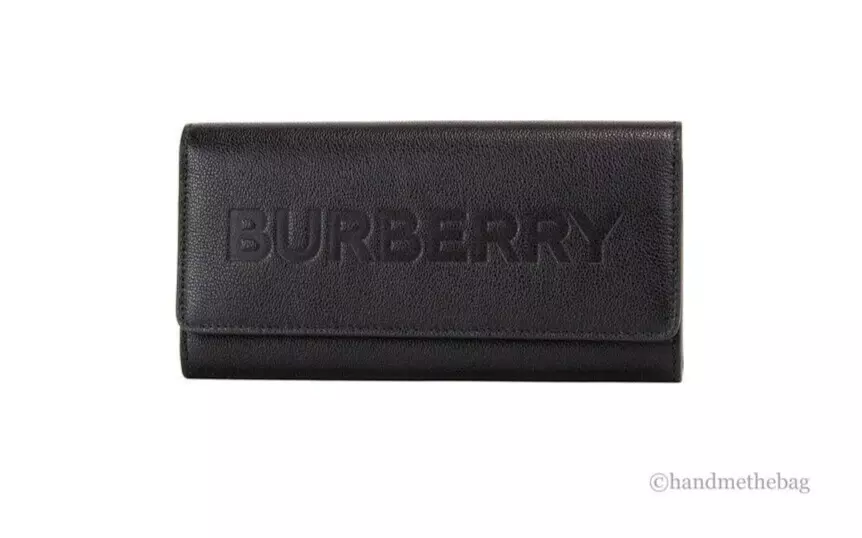 Burberry Porter Black Grained Leather Branded Logo Embossed Clutch