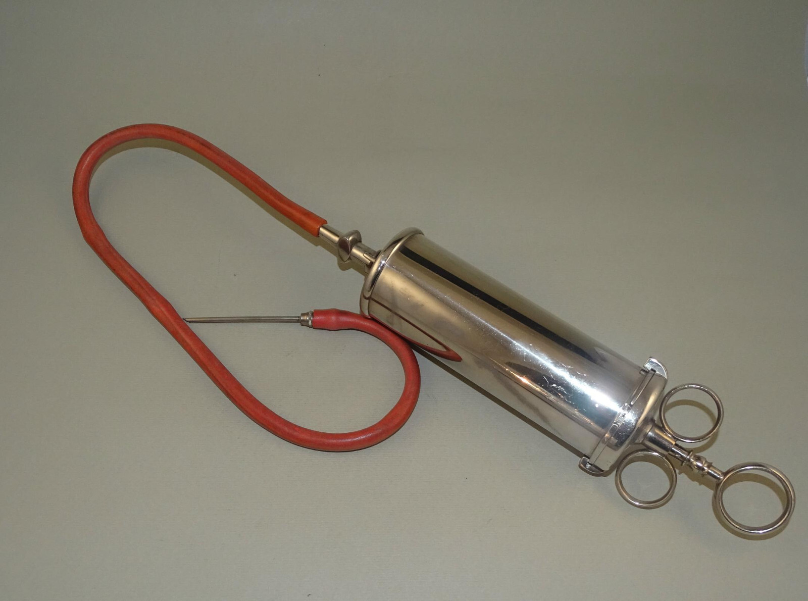 Old Embalming Hand Pump Big Metal Syringe 200ml Chemical Mortician