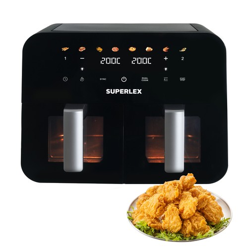 9L Dual Air Fryer 2400W Digital Cooker Oven 8-in-1 Healthy Frying Double Basket - Picture 11 of 14
