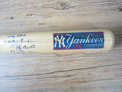 Yogi Berra Whitey Ford Kubek Boyer Autograph Baseball Bat 1962 Champions Yankees - Afbeelding 1 van 6
