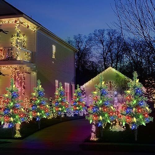 Upgraded 4Pcs Solar Christmas Tree Lights Outdoor Xmas Decor eBay