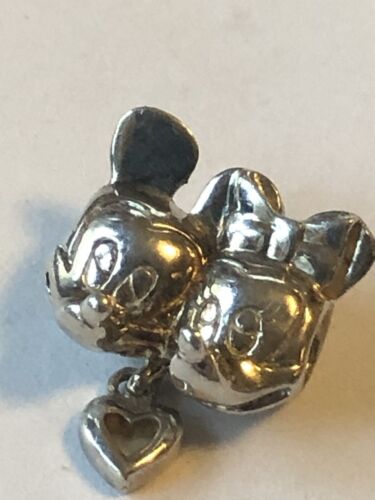 Vintage Silver Silver 925 Pandora Disney Mickey & Minnie Head Charm - Picture 1 of 6