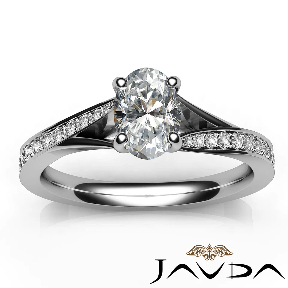 Conjunto de pavê de catedral haste dividida anel de noivado de diamante corte oval GIA D VS1 0,85 ct - Imagem 4 de 4