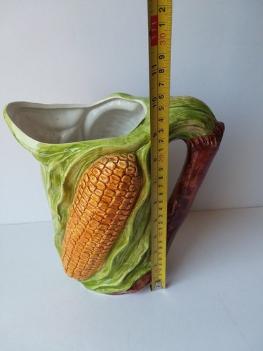 Vtg Corn Cob W/Husk Hand Painted Ceramic Pitcher 9" M.I.ITALY Farmhouse Style GC - Picture 13 of 16
