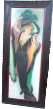 Huge Yard Long Lady Vecelia Sexy Black Dress Plumed Hat Pearls Everett Johnson
