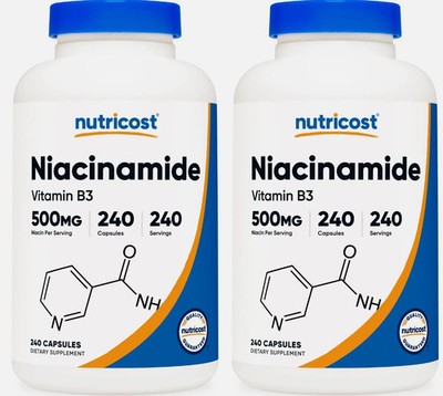 2 Pack - Nutricost Niacinamide Vitamin B3, 500mg, 240 Capsules Per Bottle