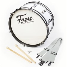 Fame Jr Marching Bass Drum 16"x7" bianco incl. cinghia mazza chiave vocale da 5J