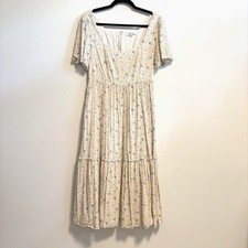 Madewell Dress Womens 4 White Cotton Midi Tiered Floral Prairie Flutter Sleeve