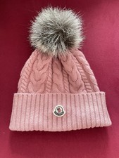 Orig.  Moncler Berretto Tricot rosa Mütze aus Wolle Kaschmir Pelz Bommel UNI