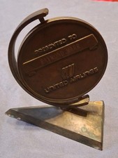 Vintage United Airlines Employee Award Of Merit Bronze Medal On Stand MCM? No Re