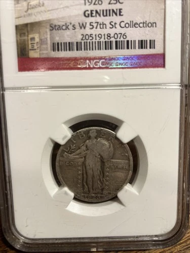 1926 25¢ NGC "GENUINE" - STACK'S W 57TH ST COLLECTION - STANDING LIBERTY QUARTER