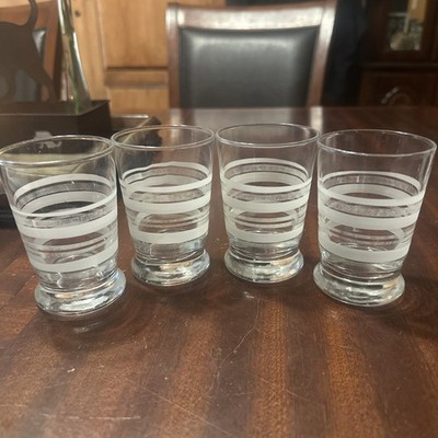 #4- Super Cute & Vintage Etched Striped Clear Glass Libby Juice Tumblers