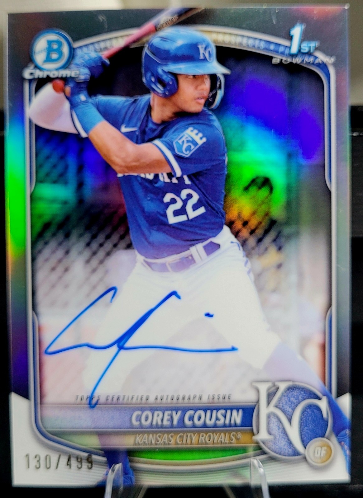 2025 Bowman Chrome Corey Cousin Auto Refractor /499 1st Prospect Royals MS7