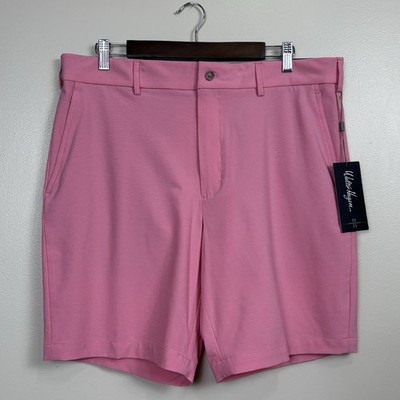 Walter Hagen Shorts Mens 36 Pink P11 Micro Lines Flat Front 9'' Inseam Perf Golf