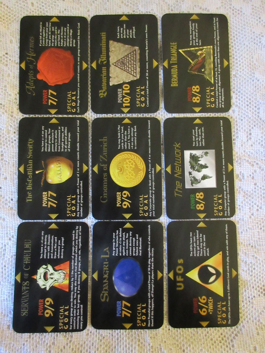 ALL 9 ILLUMINATI GOALS - FACTORY SET 1995 INWO Card Game New World