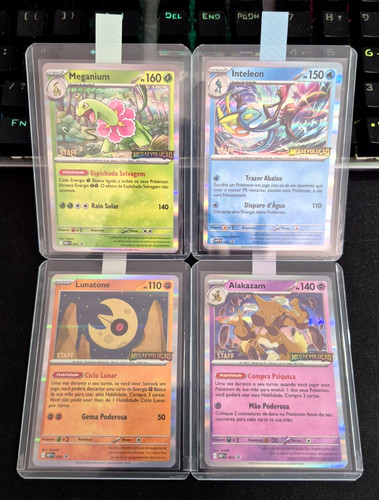 Pokemon Mega Evolution Prerelease Staff Promo all 4 stamped cards - Portuguese