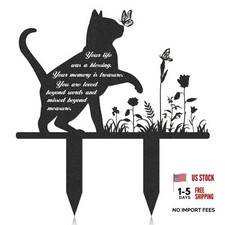 Memorial Pet Grave Markers, Metal Cat Garden Stake Plaque Cat With Butterfly