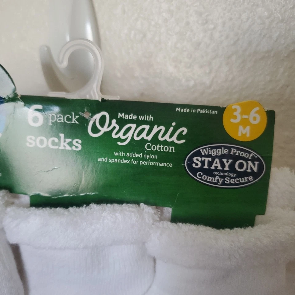 Gerber Baby White Socks Boys & Girls Plush 6 Pack Size 3-6 Months Organic Cotton - Image 2 of 4