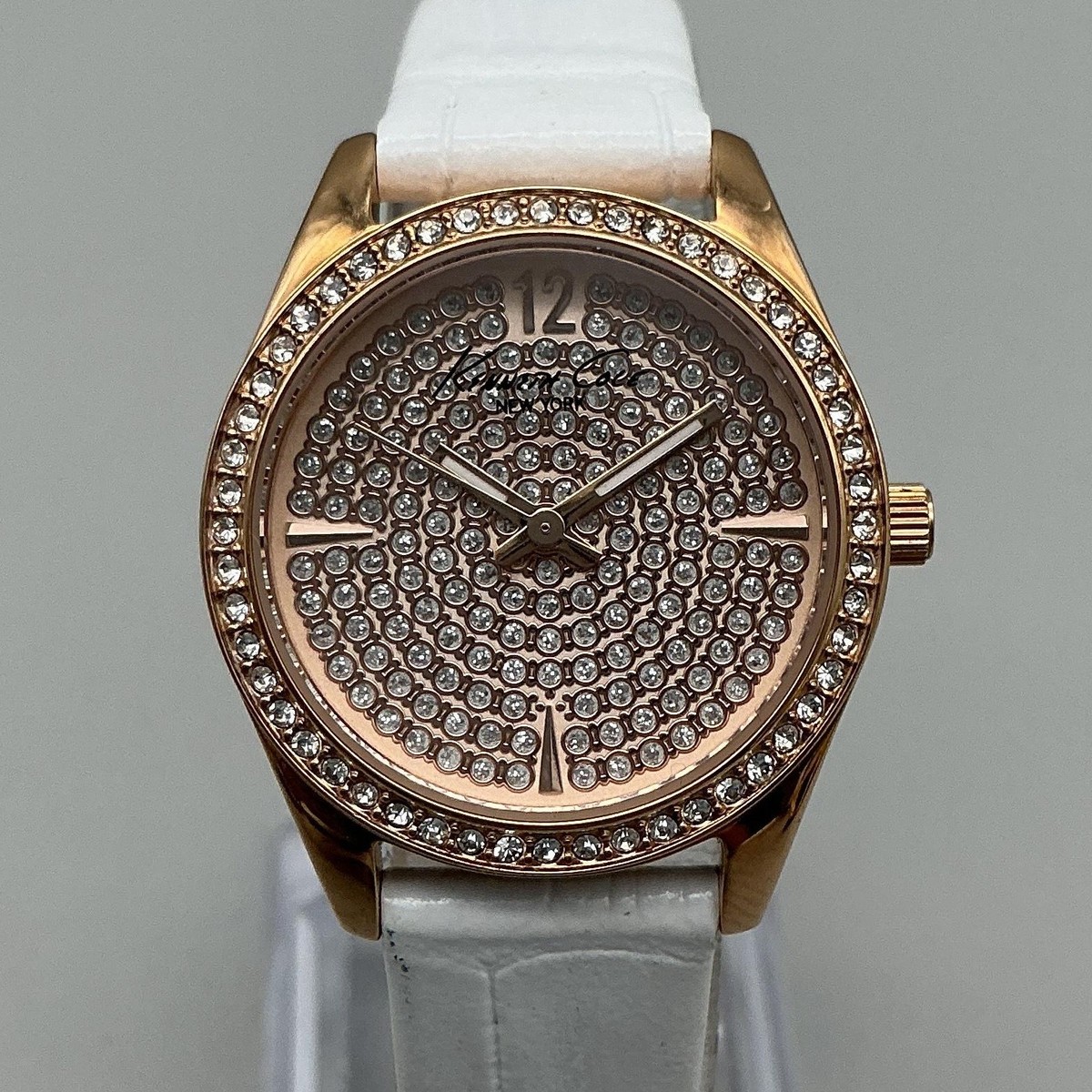 Kenneth Cole Womens Watch 28mm Rose Gold Crystal Leather 