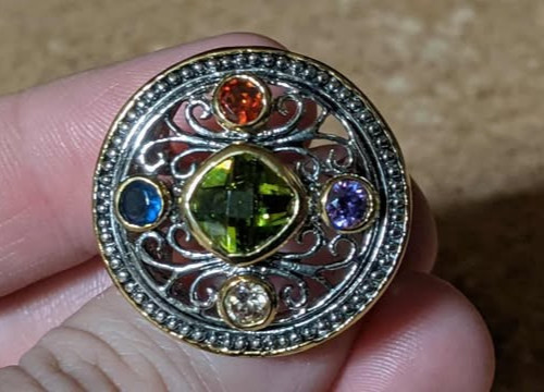 MULTICOLOR GEMSTONE SILVER STATEMENT RING SIZE 7 … - image 1