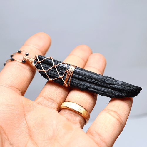 Hoja Usable Energía ~ Collar Gema Macramé Tejido a Mano Turmalina Negra Natural - Imagen 8 de 10