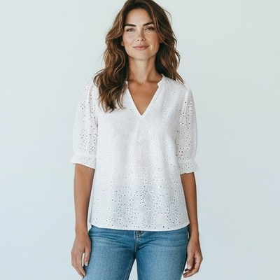 #ad Draper James Top Women Small White Eyelet Cottage Cotton Prairie Feminine $18.37