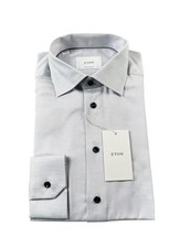 ETON Contemporary Light Blue AOP Pattern L/S Button Front 15.5/39 NWT