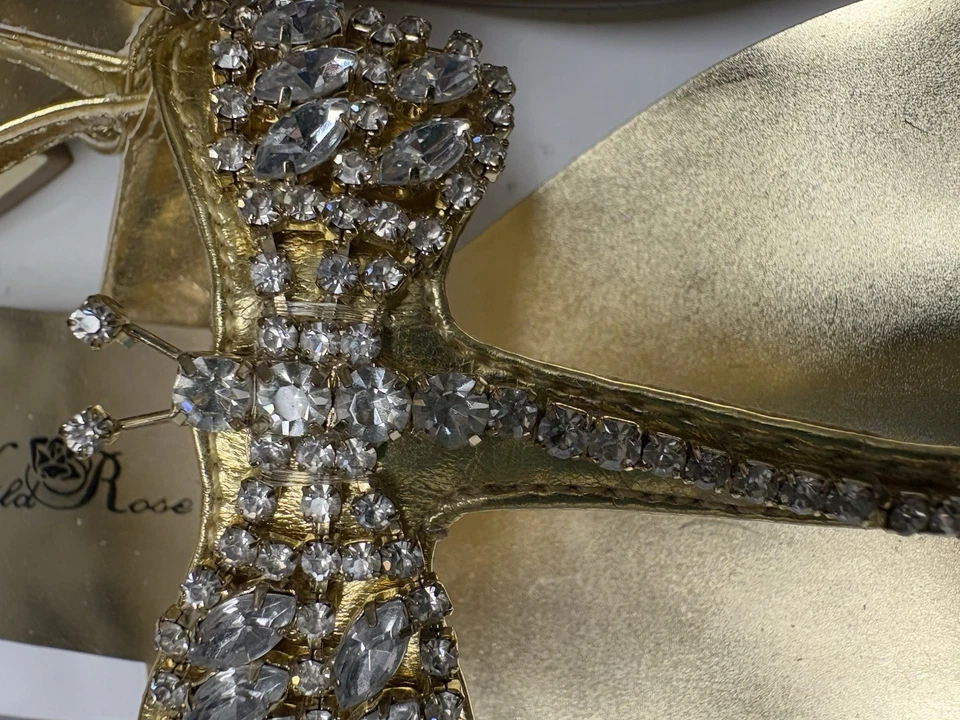 Nuevo en caja Tanga Libélula Estrás Oro Rosa Salvaje Eslinga Espalda Tirantes Sandalia Tacones 6.5 Foto 4 de 4