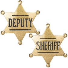 2 Pack Gold Metal Western Sheriff Deputy Badges 2.3 x 2.6 inch Party Favors