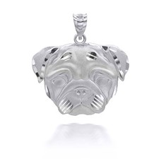 .925 Sterling Silver Diamond Cut Pug Pet Dog Pendant Necklace